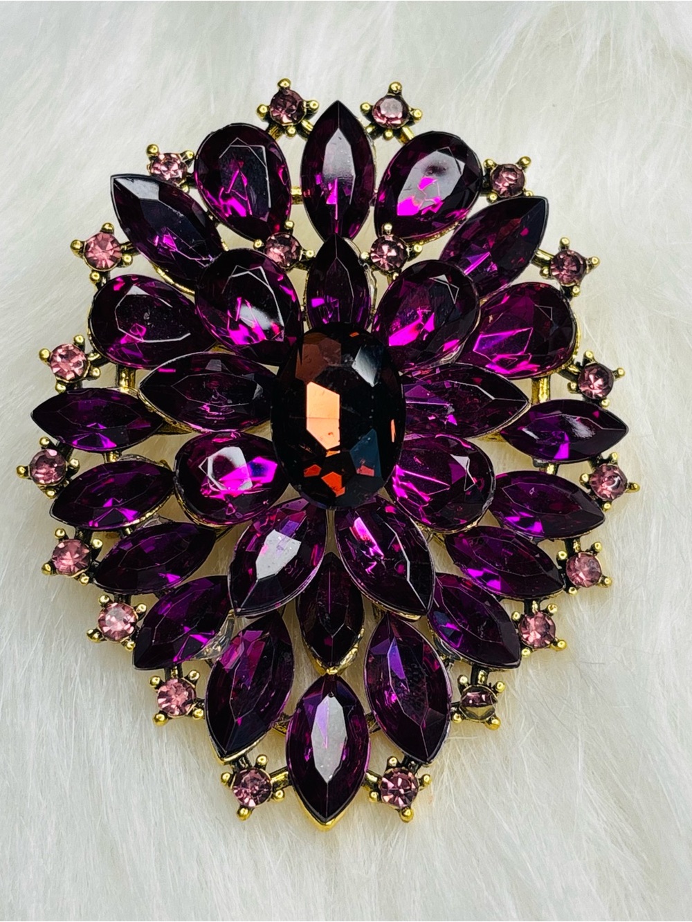 Oversized Purple Crystal Rhinestone Statement Brooch